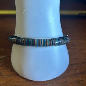 Mine Finds by Jay King sterling rainbow calsilica hinged bangle sz. L bracelet